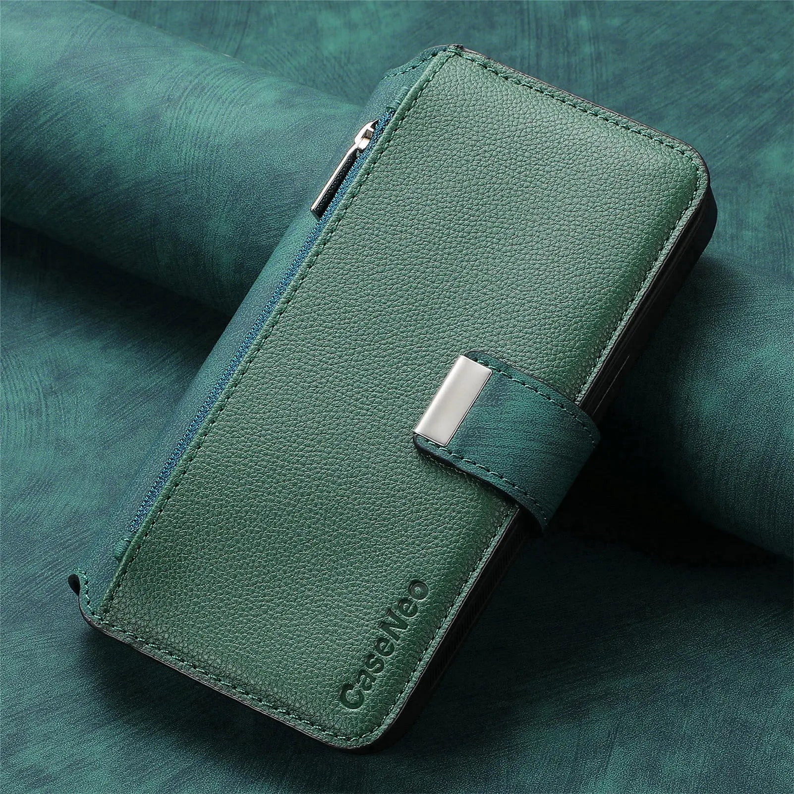 For iPhone 15 14 13 12 11 XS Max XR 8 7 6 Plus Wallet Case, Zipper Storage Design, Detachable Magnetic Flip Folio Cover