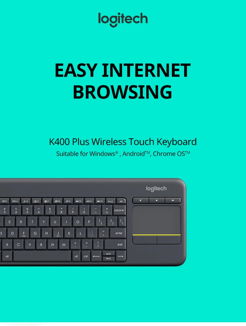 Logitech K400 Plus Wireless Keyboard Touchpad TV Compatible Long Battery Life for Windows Android TV