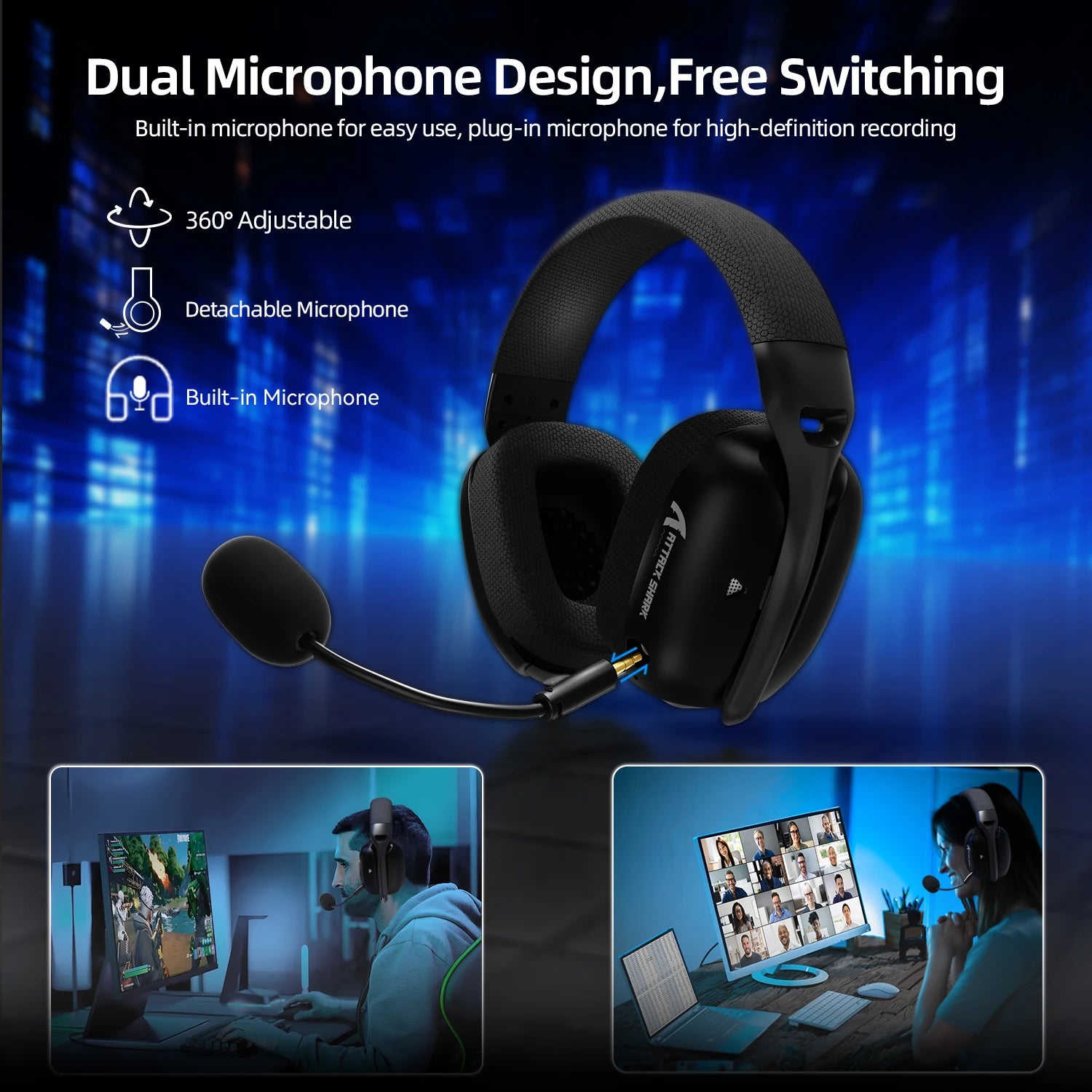 Attack Shark L80Pro Gaming Headphones 2.4G Bluetooth Connection Mode,Dual-microphone Design,Ultra-light Body,Soft Ear Cups