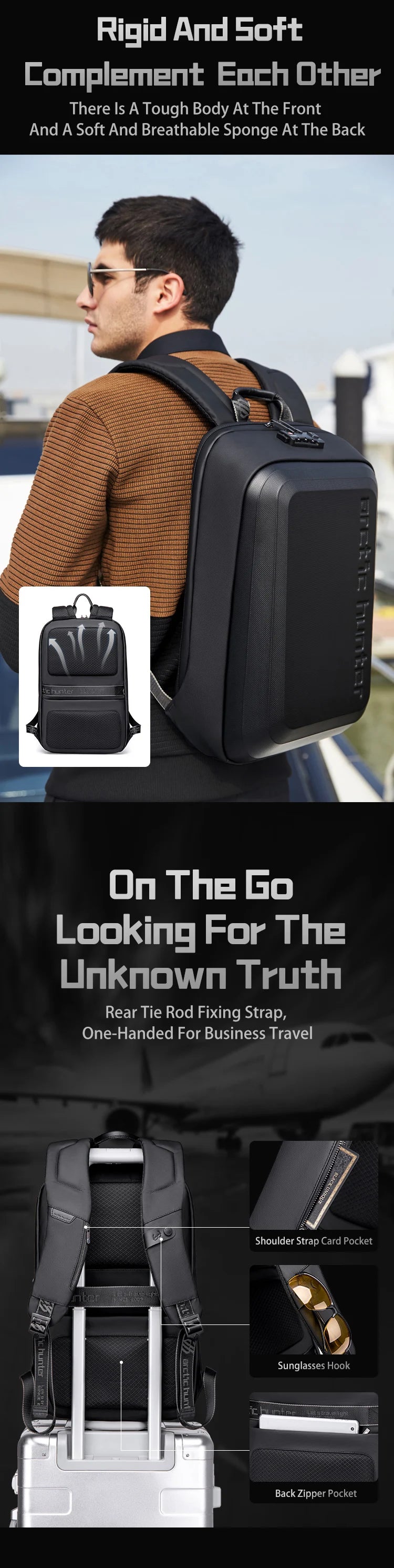 ARCTIC HUNTER Anti-Theft Mochilas Business Backpack Waterproof EVA Hard Shell Carbon Fiber Motorcycle USB Sports Backpack