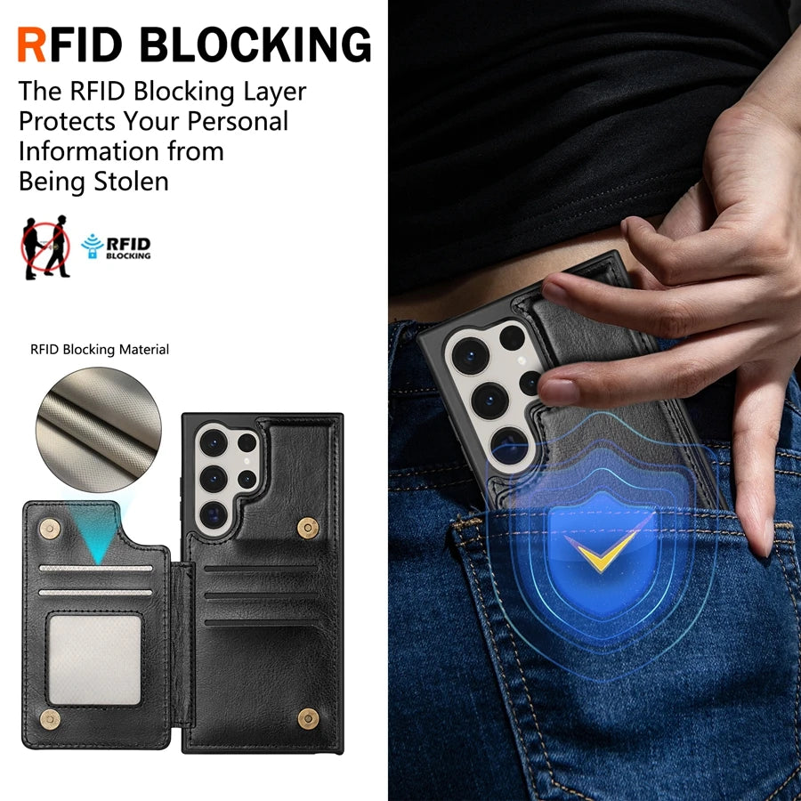 Wallet RFID Blocking Layer Protect Anti-Theft Magnetic Leather Case For Samsung Galaxy S26 Ultra S26 Plus S26 Cover