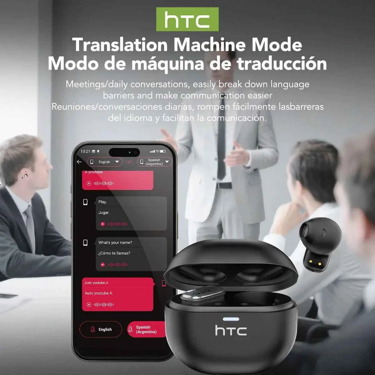 HTC NE16 AI Earphones Bluetooth V6 TWS Sports Wireless Headphones with Mic Noise Reduction HD Call AI Translator Earbuds Mini