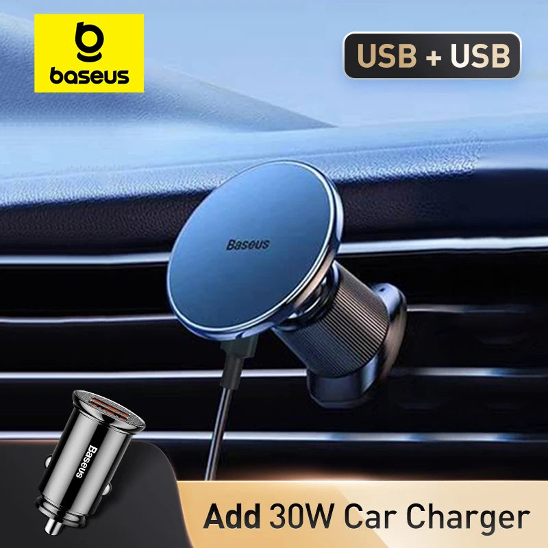 Baseus Magnetic Wireless Charger Car Phone Holder 15W Fast Charging Wireless Car Charger Holder For iPhone 16 15 14 13 Car Mount