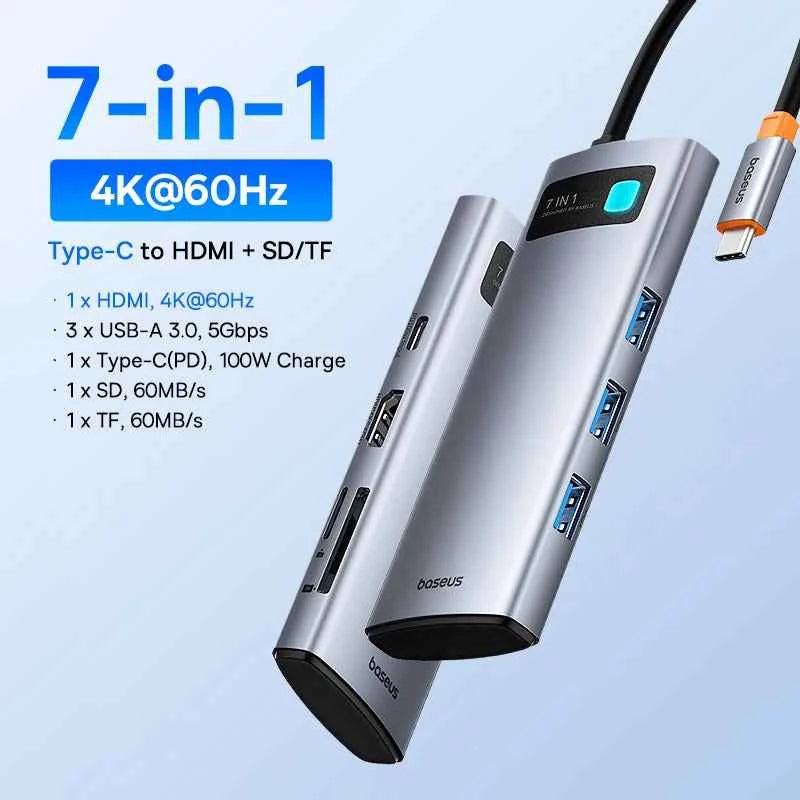 Baseus USB C HUB Dual HDMI 8K 4K Adapter 10-in-1 USB 3.2 10Gbps Splitter with RJ45 SD TF Type C PD 100W for MacBook Pro Air HUB