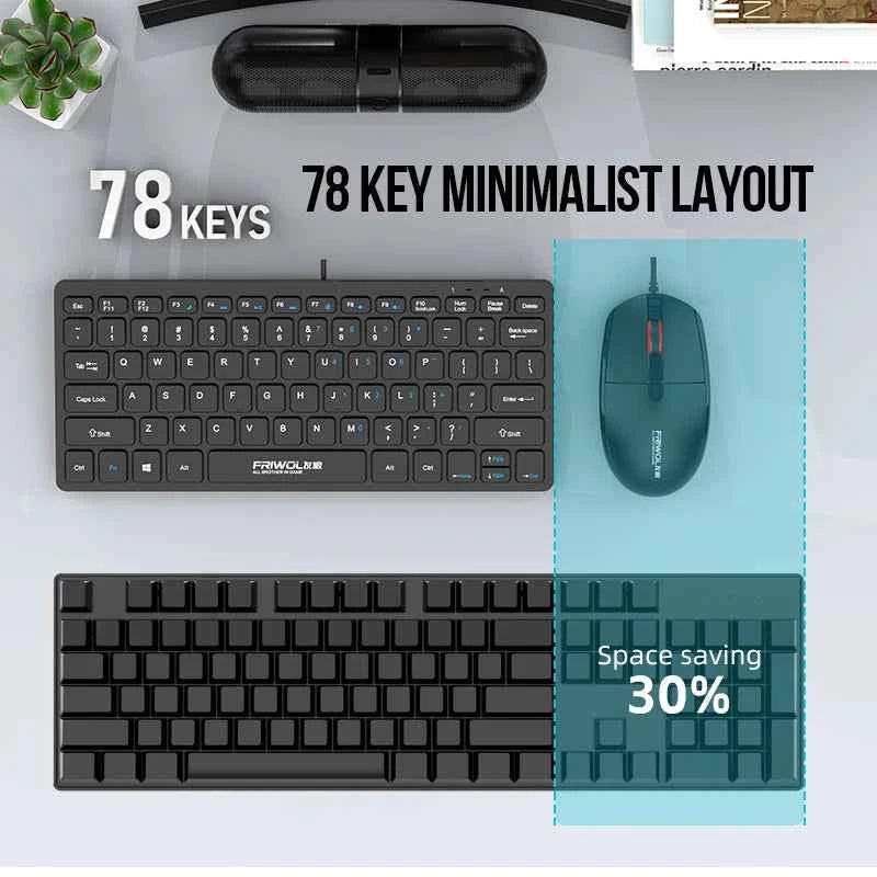 FRIWOL KT-100 Wired  Keyboard Mouse Set 78 Key Mini Portable Keyboard USB Desktop Laptop Office Home Light voice