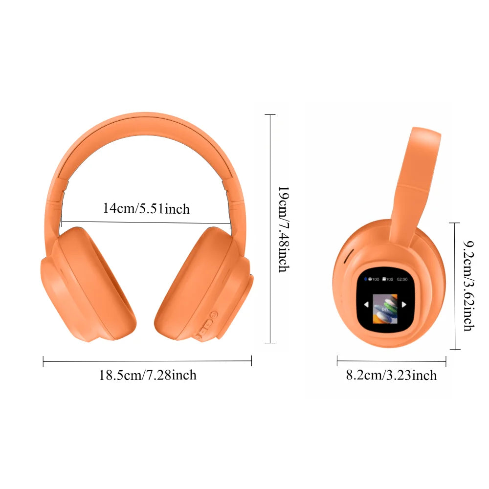 AI Translation Wireless Headphones, Magnetic LCD Touch Screen, Foldable Retractable Design, Real-time 115 Languages Translation, BT6.0, Multi-functions for Photo, Flashlight, Alarm & Voice Recording, AUX Wired Supported