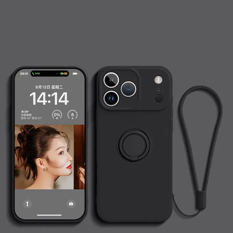 Liquid Silicone Ring Stand Magnetic Case for iPhone 17 Air 16E 15 14 13 12 11 Pro Max Plus Shockproof Soft Bumper Protectic Case