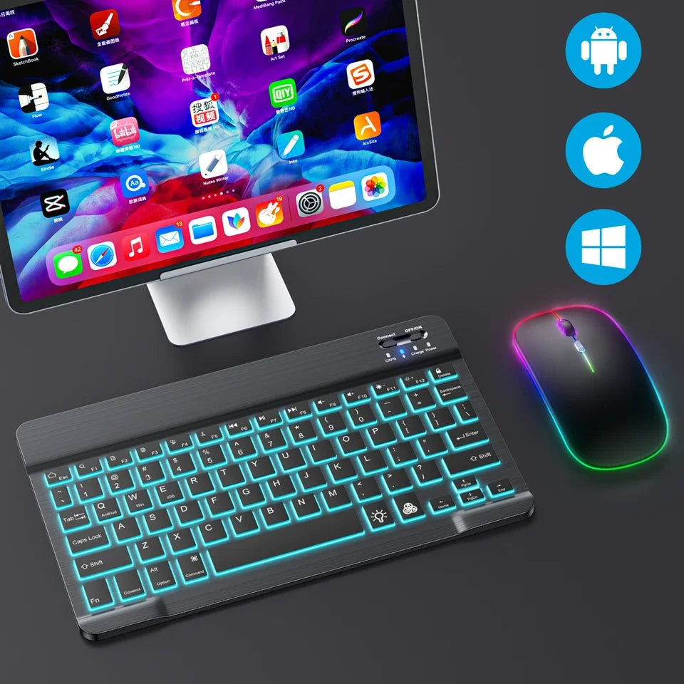 2026 Portable Bluetooth Backlit Keyboard For Xiaomi iPad / iOS Android Windows Tablet Phone Wireless Keyboard With Mouse Spanish