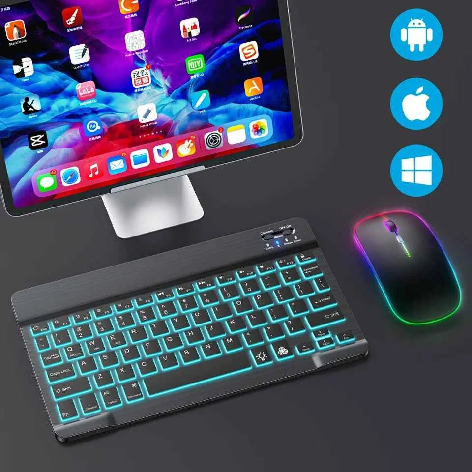 2026 Portable Bluetooth Backlit Keyboard For Xiaomi iPad / iOS Android Windows Tablet Phone Wireless Keyboard With Mouse Spanish