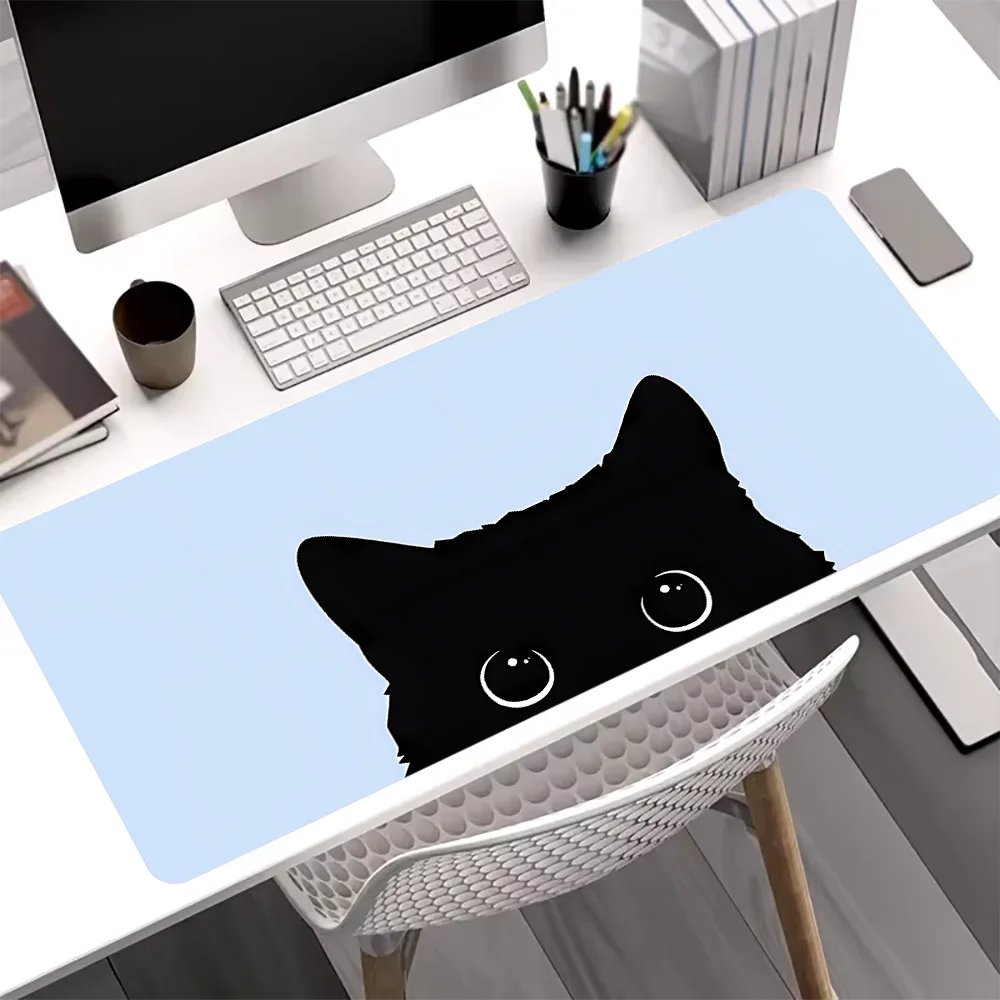 Large Black Cute Cat Mouse Pad Gaming Non-slip Rubber Base Precise Seam Design Washable Durable PC Desk Mat for Games and Office