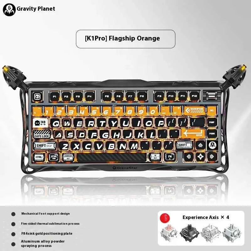 Gravastar K1 Bluetooth Wireless Mechanical Keyboard Aluminium Alloy Tri-Mode RGB E-sports Gaming Keyboard Custom PC Accessories