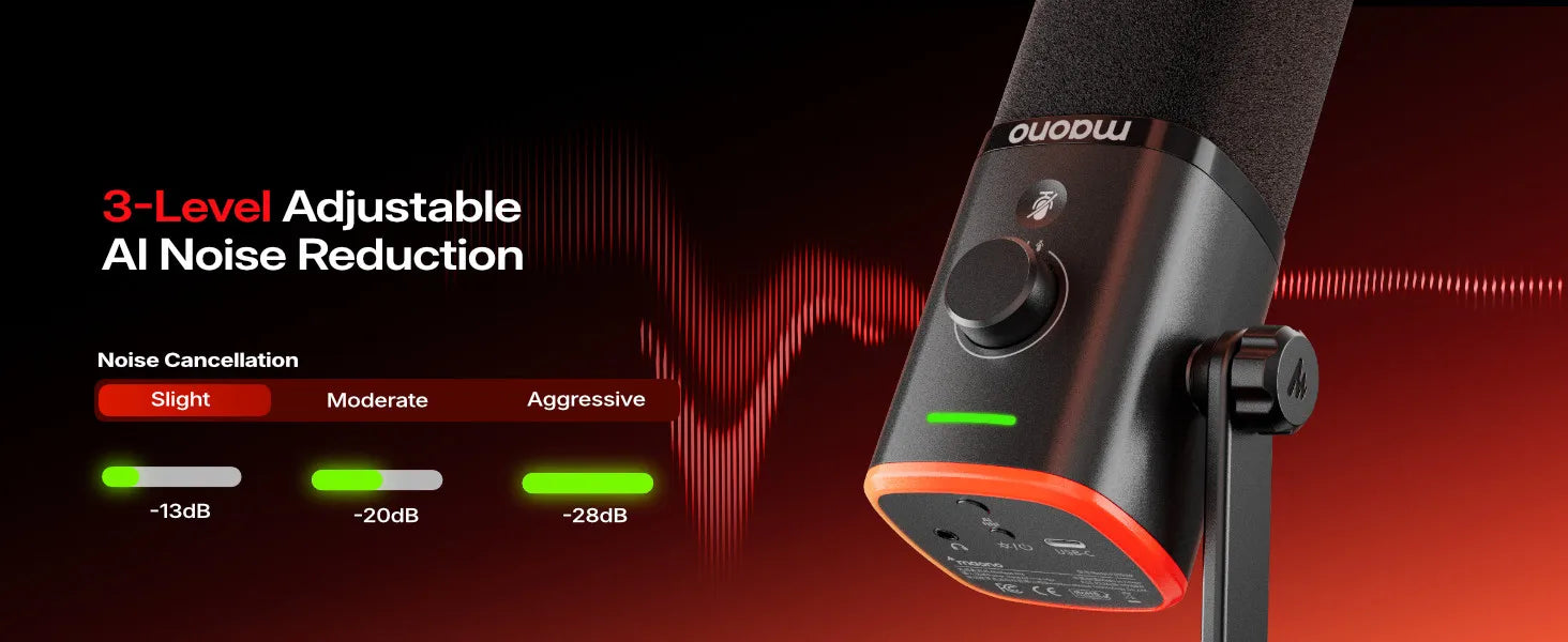 MAONO PD100W Wireless Dynamic Microphone Cardioid Dynamic Mic 50m Range One-Touch Noise Reduction RGB for Gaming Live Streaming