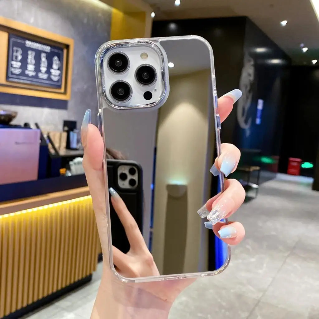 Luxury Plating Make Up Mirror Acrylic Phone Case For iPhone 17 Air 16 15 14 13 12 11 Pro Max Plus Mini XS X XR Shockproof Cover