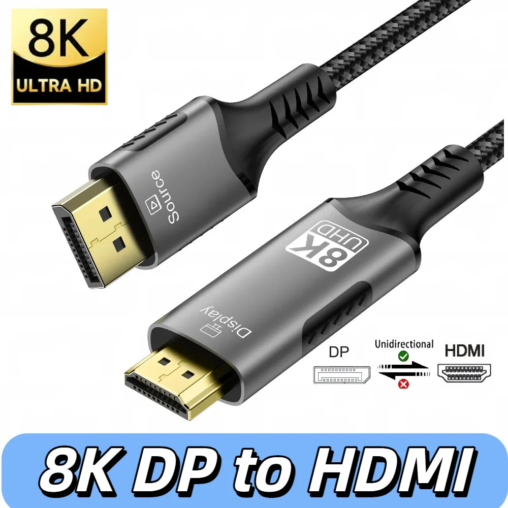 8K DisplayPort to HDMI Compatible Cable 8K@60Hz 4k@120hz DP to HDMI Adapter Display Port Video Audio for PC HDTV Projector Xbox - WinSupport Tech