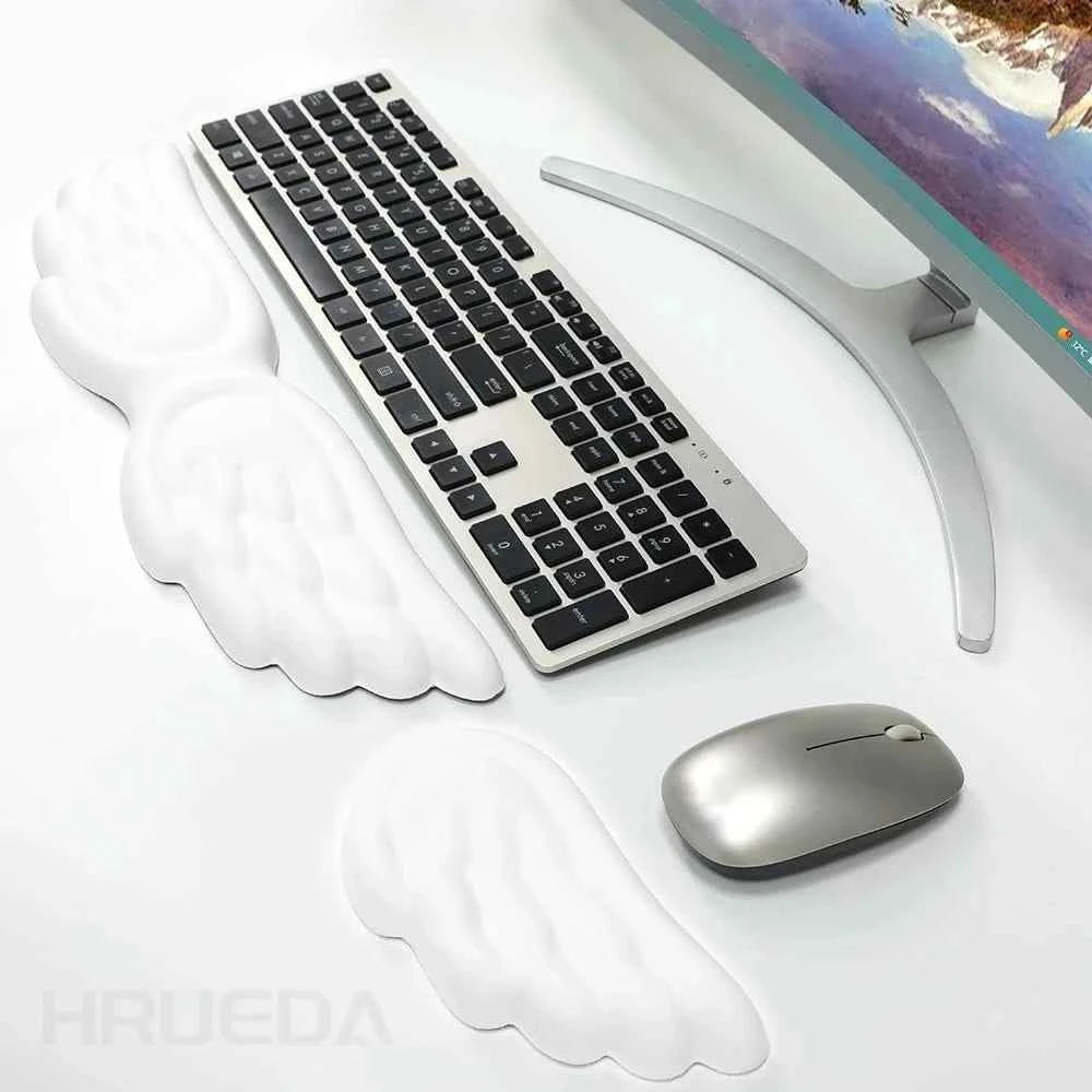 Keyboard Mouse Wrist Rest Angel Wing Memory Foam Mouse Pad Set Wrist Support Ergonomic Non-Slip for Computer Laptop Easy Typing