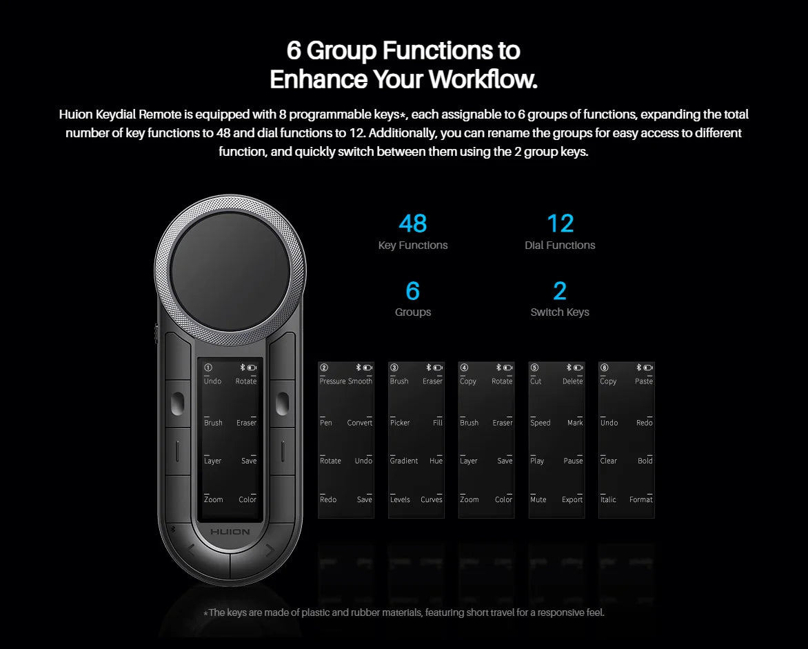 Huion Mini Keyboard Keydial Remote K40 with Dual-channel Bluetooth Wireless Dual-dial Controller 8 Programmable Keys OLED Screen