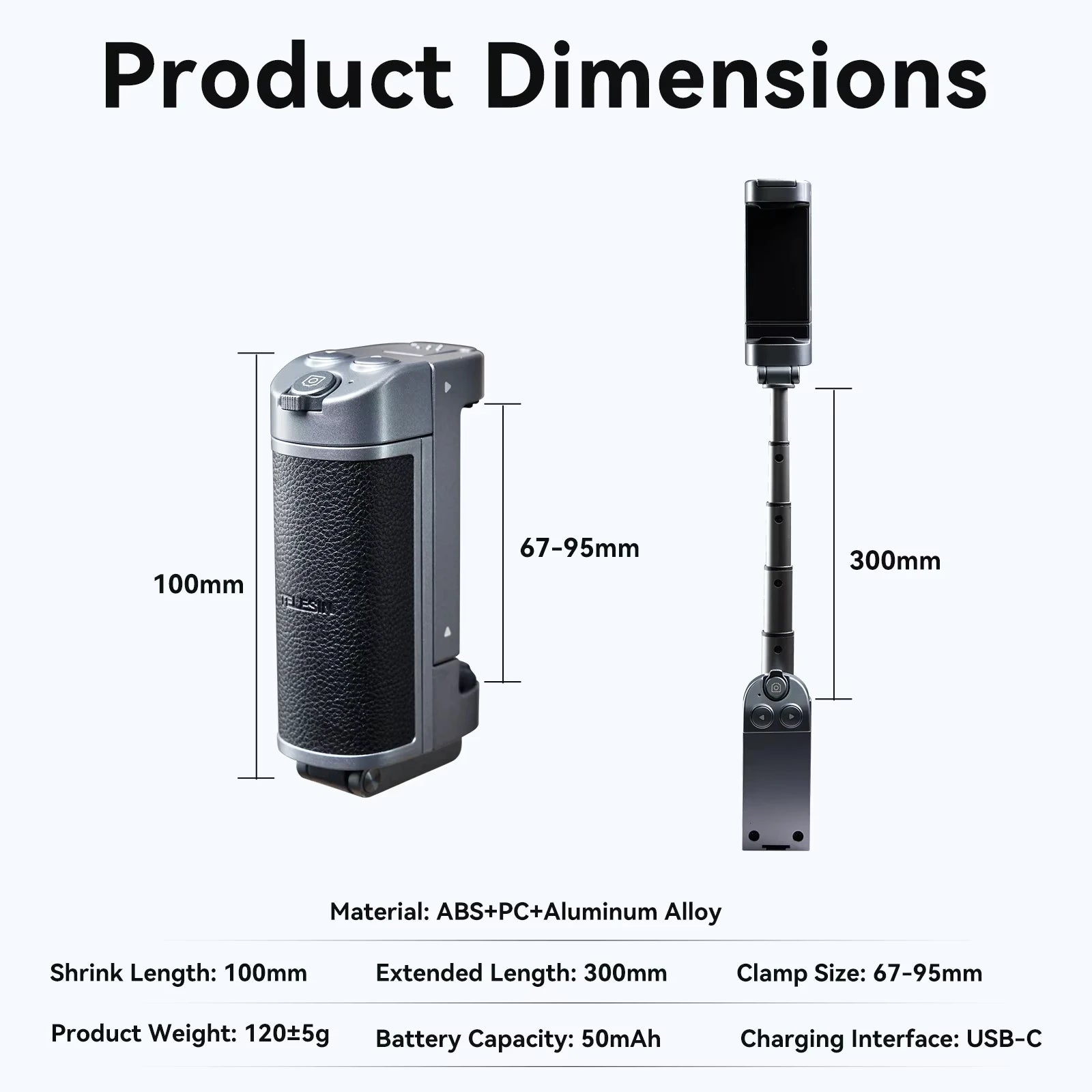 Phone Camera Grip with Bluetooth, Hidden Selfie Stick Stand Multi-Mode Control Universal Fit for IPhone/Android - Vlog Essential