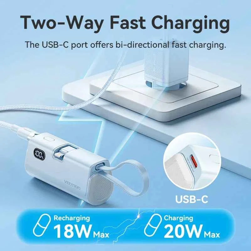 Vention Power Bank 4800mAh PD 22.5W Fast Charging Mini Portable PowerBank for iPhone 15 14 13Pro Max Xiaomi Huawei Phone Charger