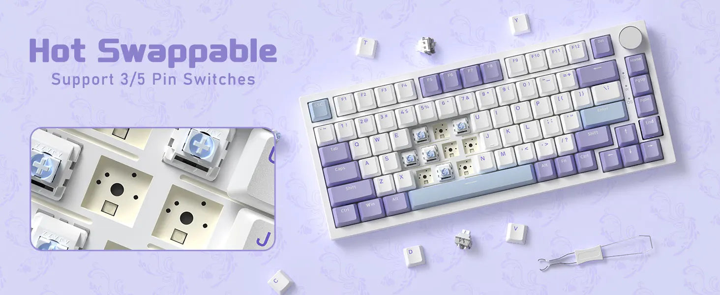 A.JAZZ AK820 Hot Swappable Mechanical Keyboard,75% TKL RGB Backlit Wired Gaming Keyboard with Knob Control,Poron Foam