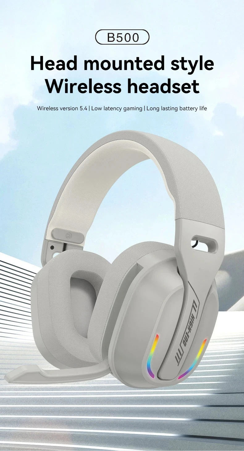 B500 Over Ear Wireless Headphones RGB Gaming Headset Bluetooth 5.4 Low Latency Deep Bass 60H Playtime for Gamer