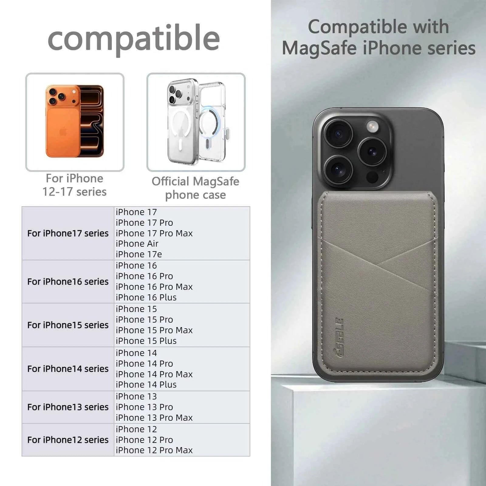 Luxury Leather Cellphone Magsafe Magnetic Card Holder For IPhone 12 13 14 15 16 17 Pro Max Plus RFID Anti-Skimming Bank ID Card