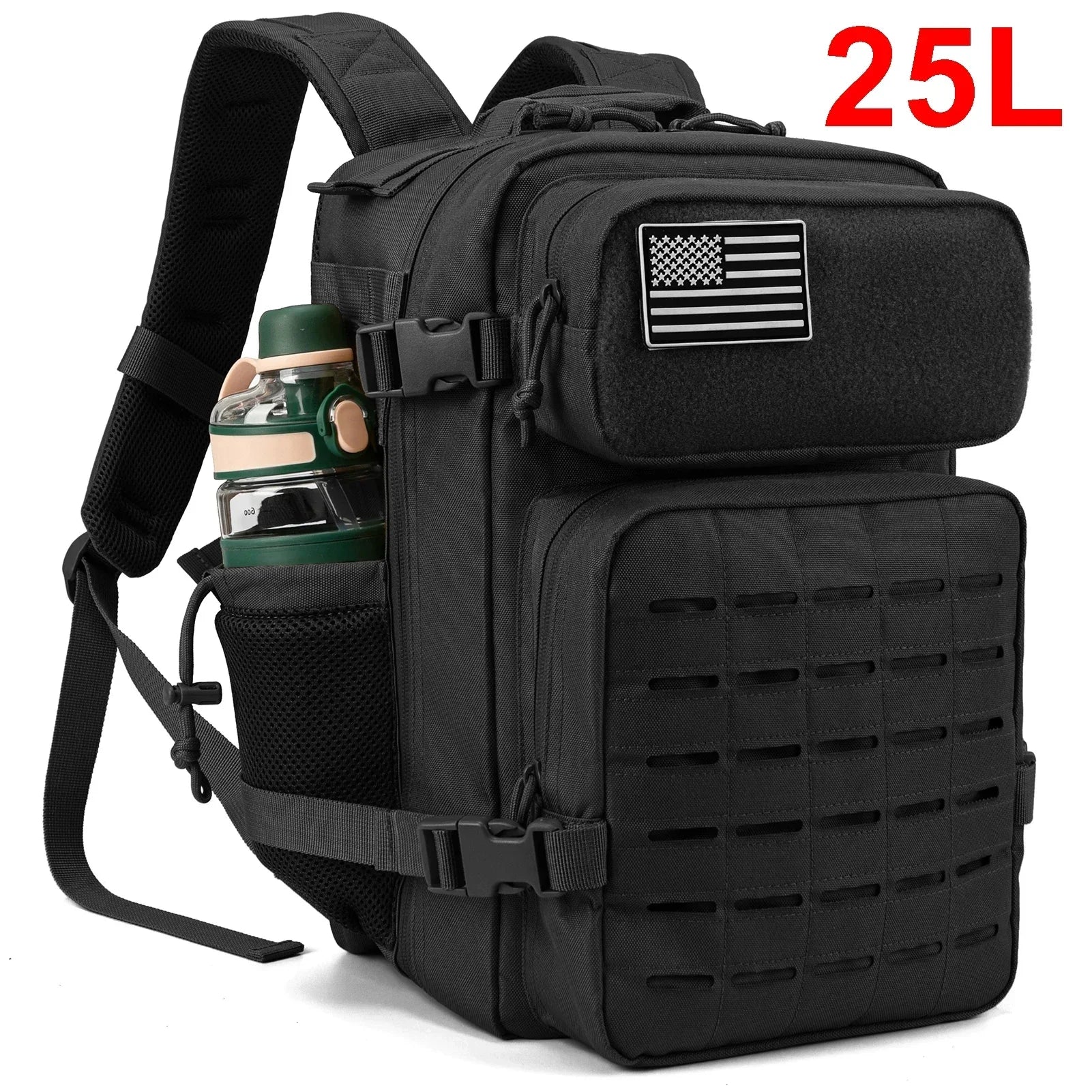 25L Tactical Backpack – MOLLE Hiking & Survival Backpack for Men & Women, Waterproof Fitness Outdoor Bag with Dual Cup Holders