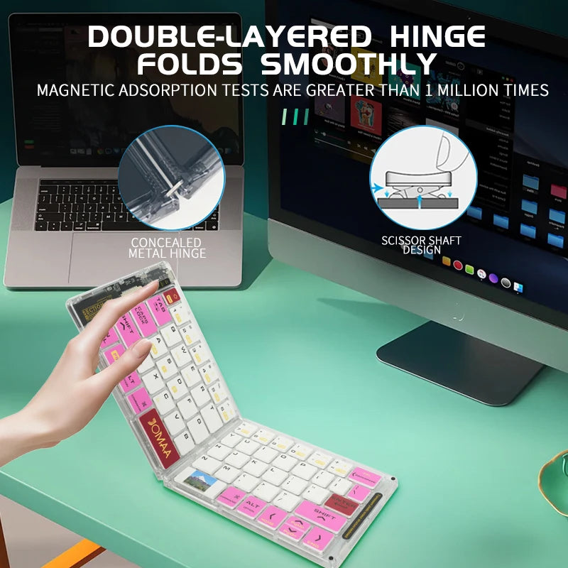 Wireless BT Foldable Keyboard and Mouse Combo,Ultra Slim, Rechargeable, Silent, Portable Travel Keyboard for Laptop,Tablet,Phone