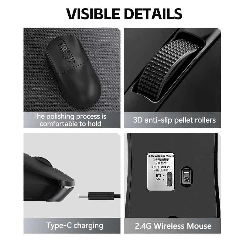 Warvank X8 Wireless Gaming Mouse 500mAh TYPE-C Rechargeable Mouse Suitable for Laptop Desktop Computers