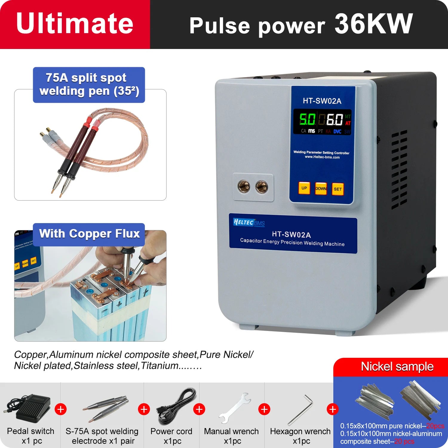 Heltec 21KW 36KW 42KW Capacitor Storage Battery Spot Welding Machine/Portable Small Spot Welder LED Display 0.5mm Thickness