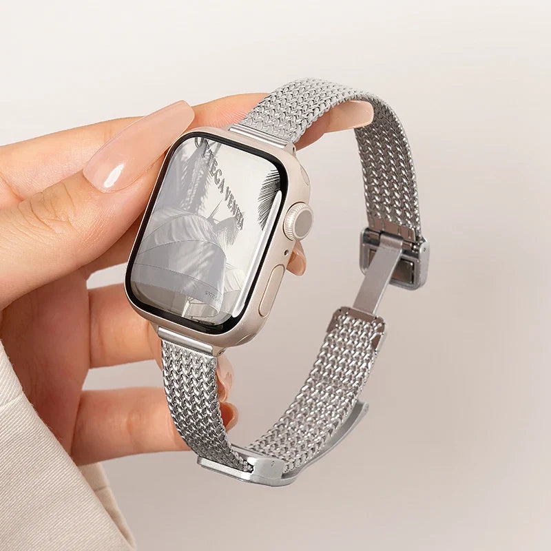 Women Metal Strap for Apple Watch Band 9 8 Ultra 49mm 7 SE 6 5 41mm 45mm 42mm 44/40/38mm Lady Gold Slim Magnetic iWatch Bracelet