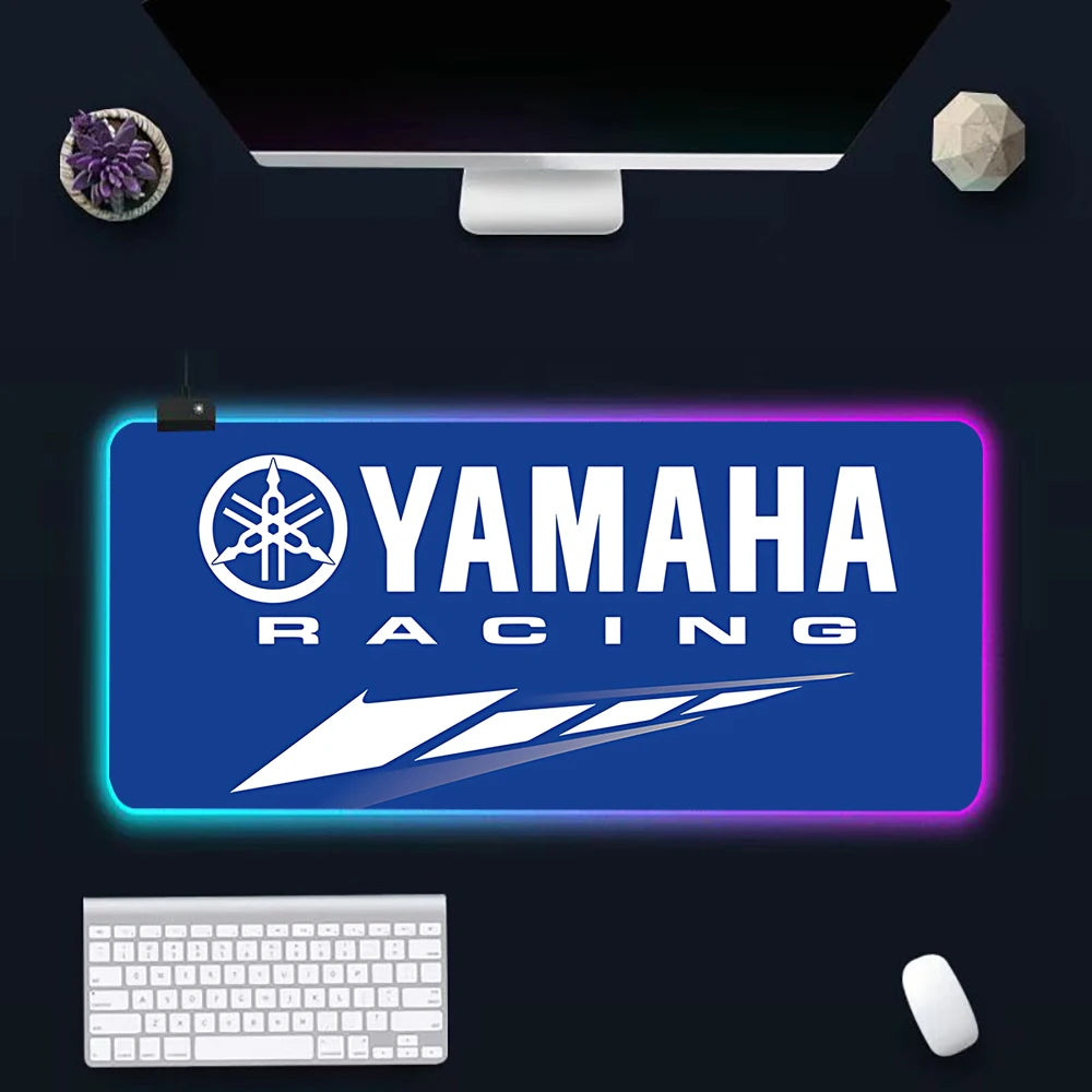 Hot motorcycle racing logo RGB Pc Gamer Keyboard Mouse Pad Mousepad LED Glowing Mouse Mats Rubber Gaming Computer Mausepad