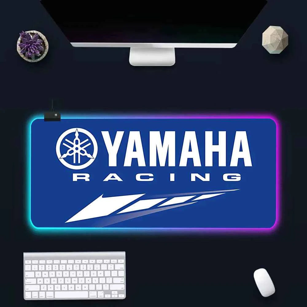 Hot motorcycle racing logo RGB Pc Gamer Keyboard Mouse Pad Mousepad LED Glowing Mouse Mats Rubber Gaming Computer Mausepad