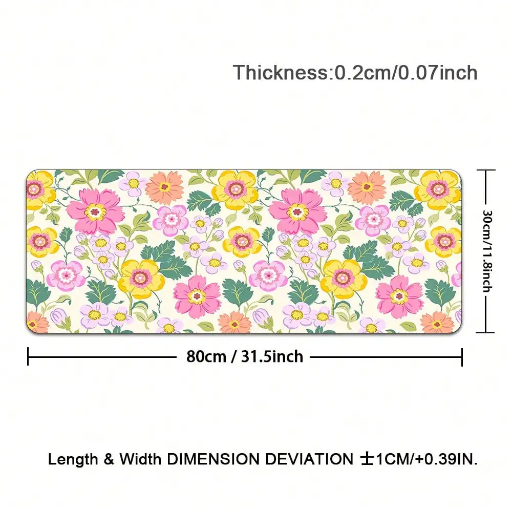 Large Mouse Pad, Wildflowers Floral Desk Mat Computer Keyboard Pad Non-Slip Rubber Base With Stitched Edges For Laptop Gaming, Office & Home
