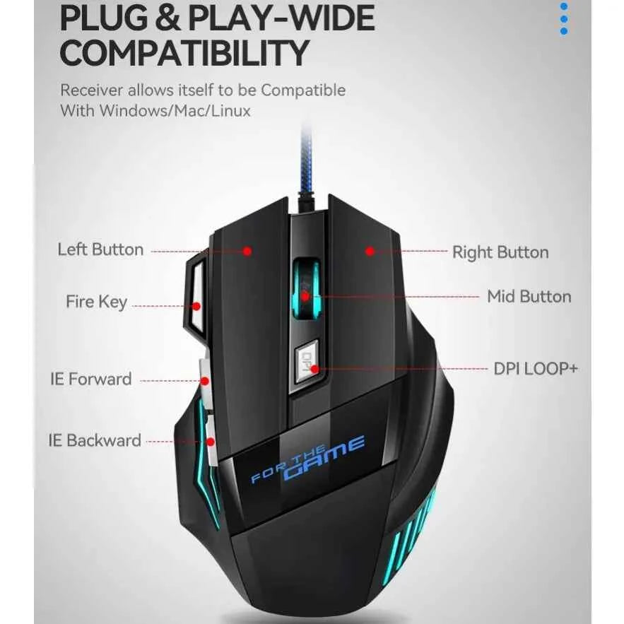 1 PC New Hyperspeed USB Gaming Mouse RGB Backlit Ergonomic Game Mice 7D Esports Wired Mouse for Laptop PC Gamer