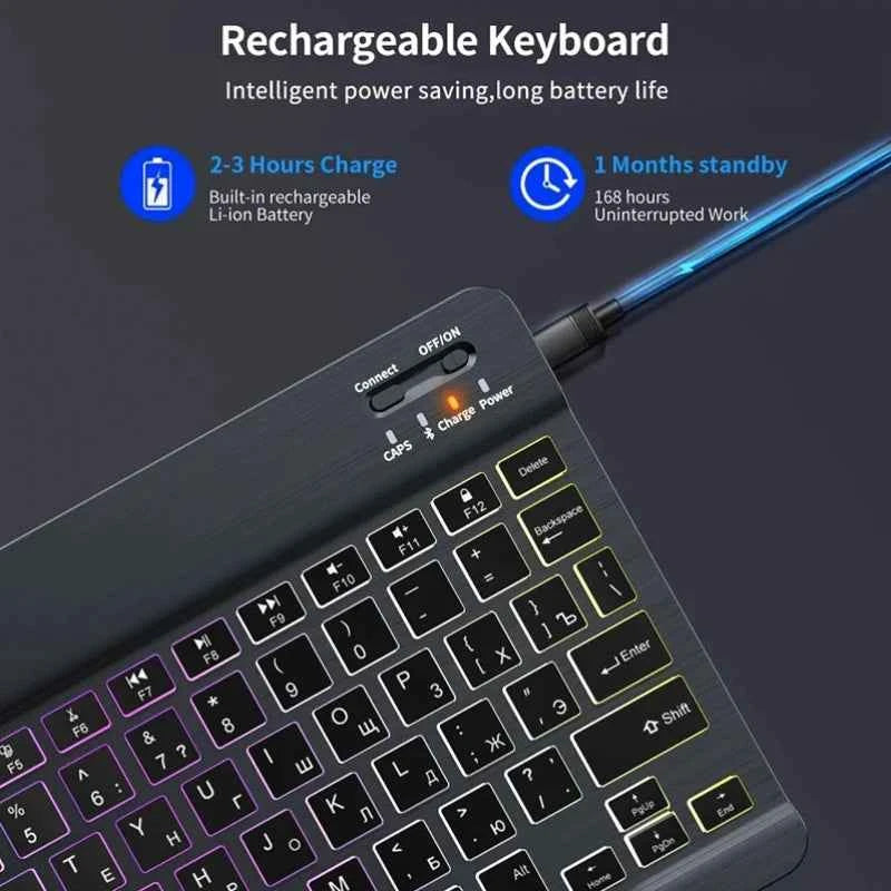 RGB Bluetooth Keyboard And Mouse Set Mini Wireless Keyboard and Mouse Kit Rechargeable Russian Keyboards 10 Inch For iPad Tablet