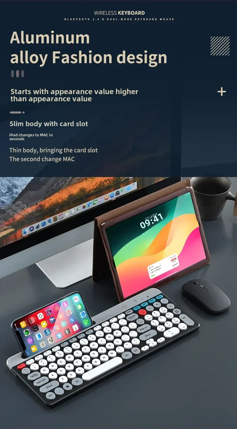 2.4G Wireless Keyboard Mouse Combo Portable Bluetooth Colorful Keyboard Rechargeable Silent for Tablet Laptop Desktop Computer