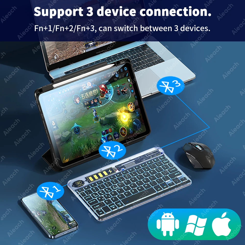 Transparency Bluetooth Keyboard For Tablet Phone Wireless Keyboard Korean Russian French Arabic Tablet for iPad Android