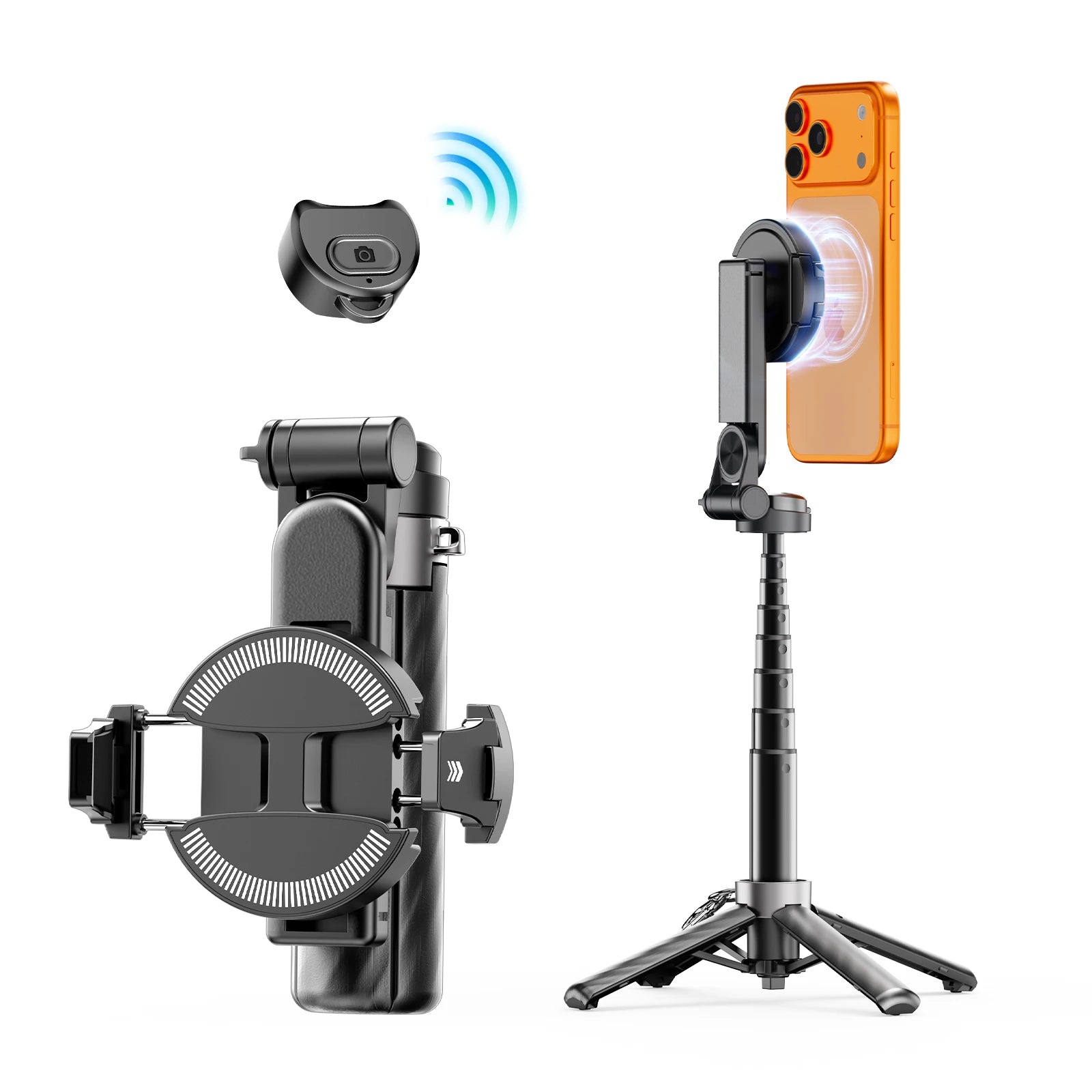 Protable Magnetic Selfie Stick Multifunctional Phone Holder with Clamp Bluetooth Remote Extendable Tripod for iPhone Android