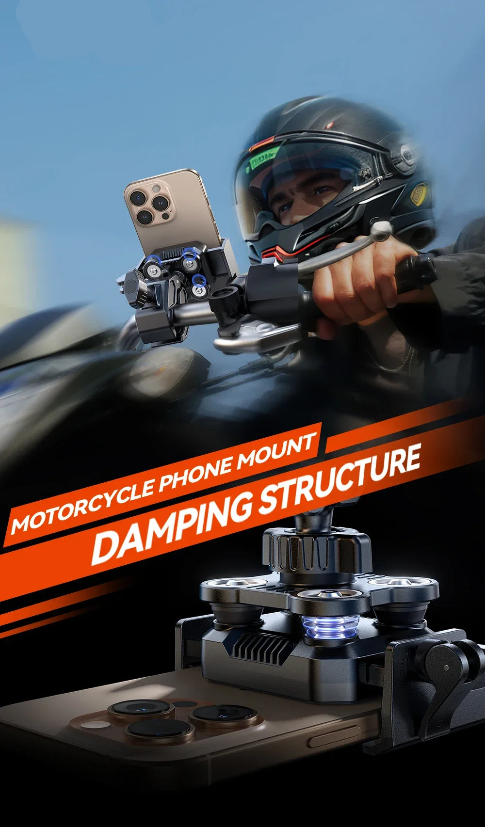 Anti-Vibration Motorcycle Phone Mount Camera Friendly Anti-Shake Bicycle Handlebar Holder with Secure Lock Universal E-Bike Scoo