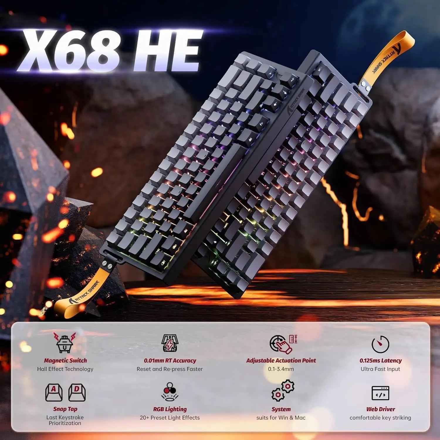MAMBASNAKE x Attack Shark X68 HE Gaming Keyboard & R1 Mouse Combo,8KHz Magnetic Switch Keyboard