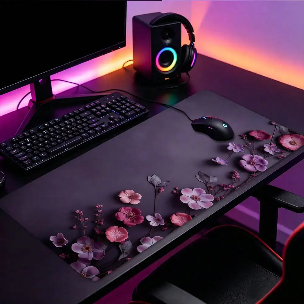 1pc, 31.50 X 11.81 Pink Floral Blossom Large Waterproof Mouse Pad, Antislip Desk Protector For Keyboard, Mouse, Smooth For Gaming, Desk Accessory, For Home