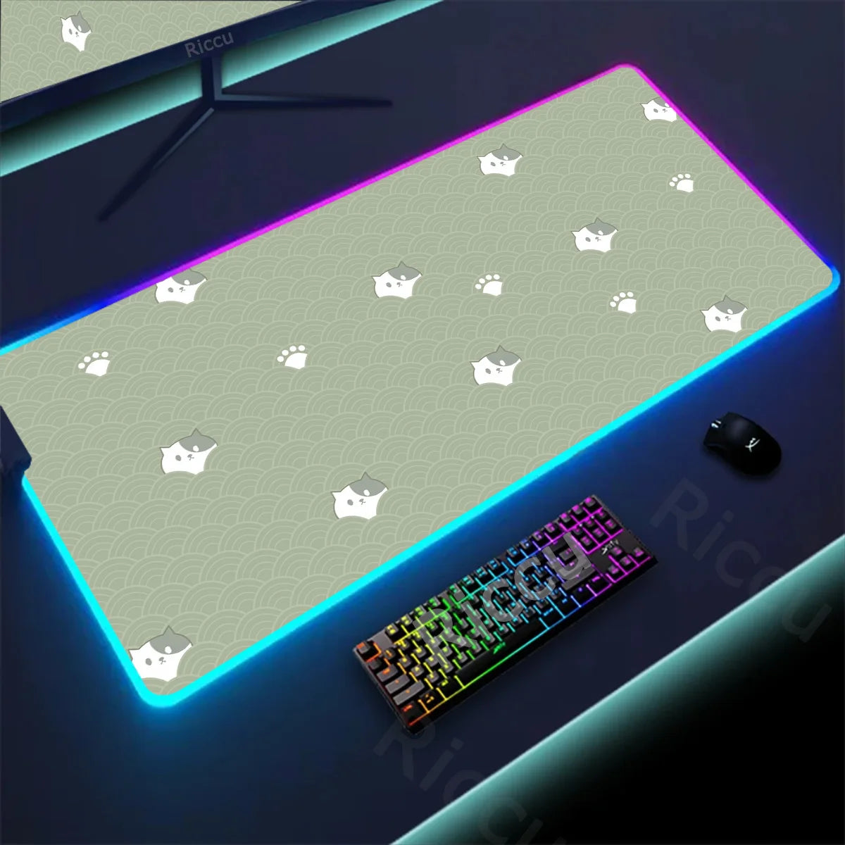 RGB Mousepad Pink Cloud Cat Cartoon Deskmat LED Backlight Gaming Keyboard Rug Computer Office Accessories Kawaii Anime Mouse Pad - WinSupport Tech