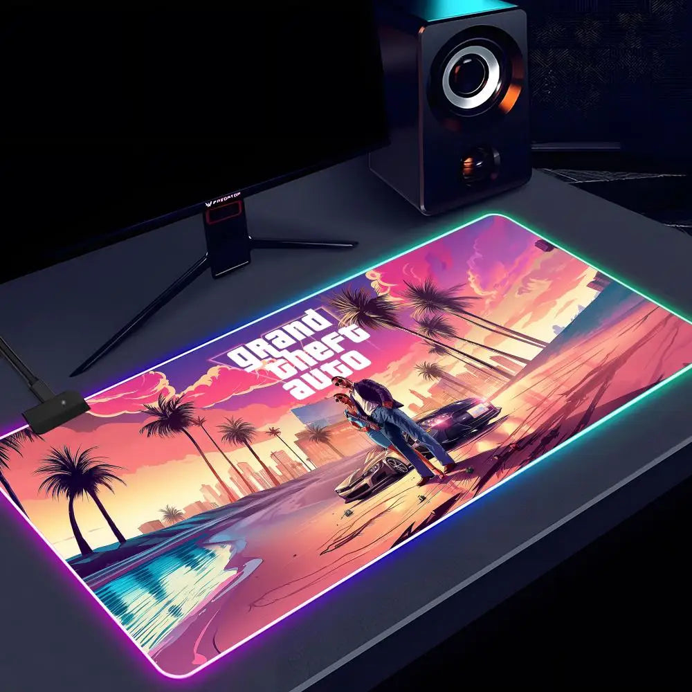 Game G-gta 6 Mouse Pad RGB Luminous 900X400mm Large Table Mat Non-slip Extra Large Game Office Mouse Pad