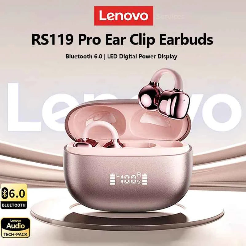 Lenovo Open Ear Wireless Earbuds Bluetooth 6.0 Comfort Clip On Gaming Sports Earphones LED Digital Power Display RS119 Pro