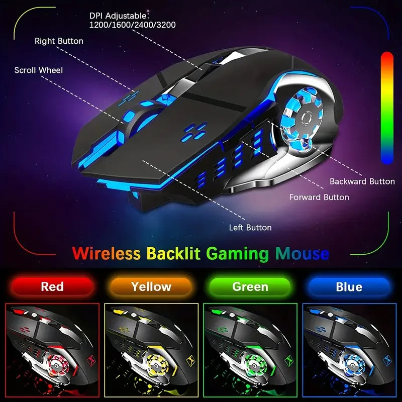 MAMBASNAKE K680 Wireless Rechargeable Keyboard Mouse Set 3800mAh Large Capacity Rainbow Backlit for Laptop Pc PS4 PS5 Xbox