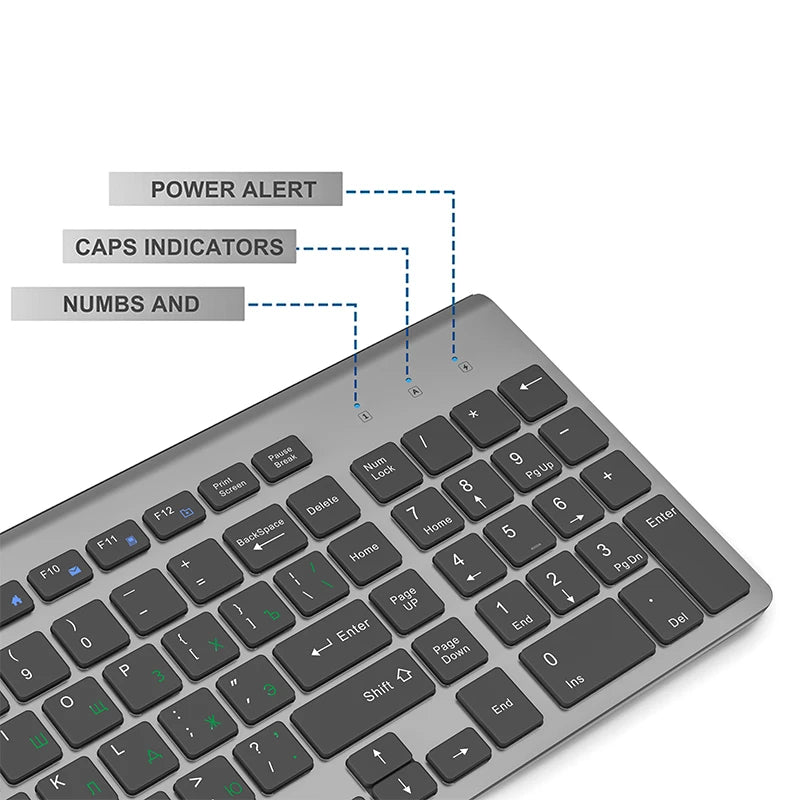 Jomaa Russian Spain Wireless Keyboard and Mouse Combo 2.4G Full Size Silent Button Keyboard Mouse Set for Laptop PC Computer