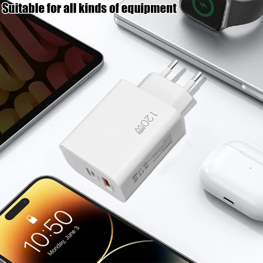 120W Fast Charger USB Type C PD Cable Fast Charging Quick Charge Adapter For iPhone 17 16 15 Pro Xiaomi Samsung Oneplus Huawei