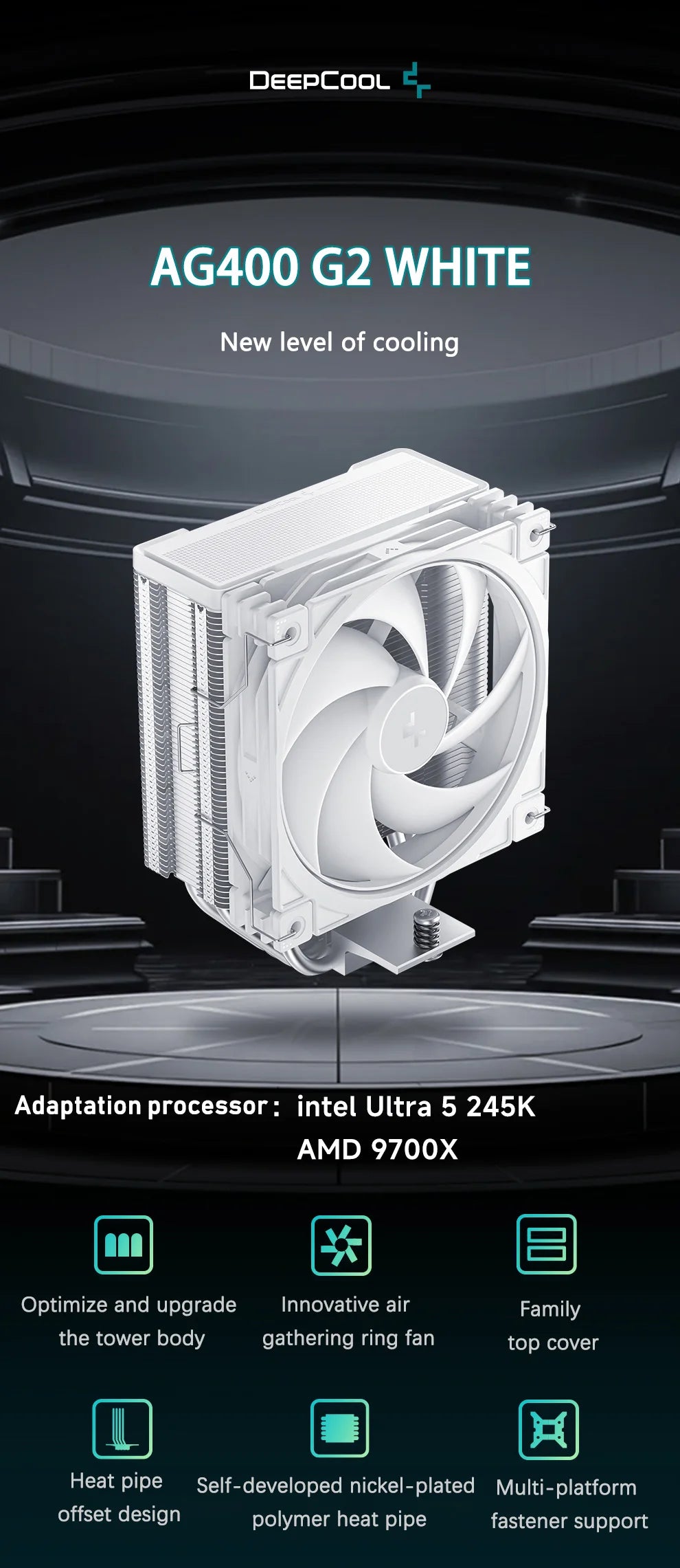 DEEPCOOL AG400 4 Heat Pipe CPU Air-Cooled Cooler ARGB PWM TDP 220W CPU Radiator for LGA1700 1200 115X 1151 1155 AMD AM4 AM5