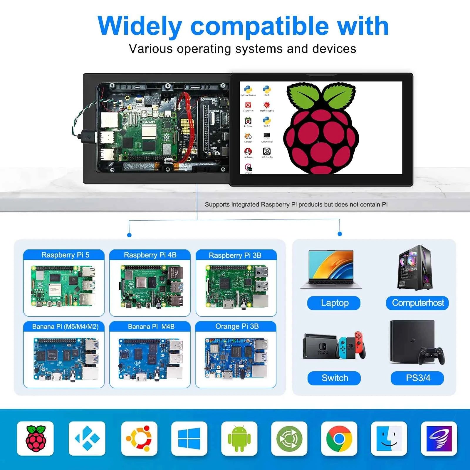 8 inch Raspberry Pi 5 4 Monitor LCD Dispaly 1280x800 16:10 Touch Screen HDMI USB for DIY Pi 4 3 Built in Fans Speaker