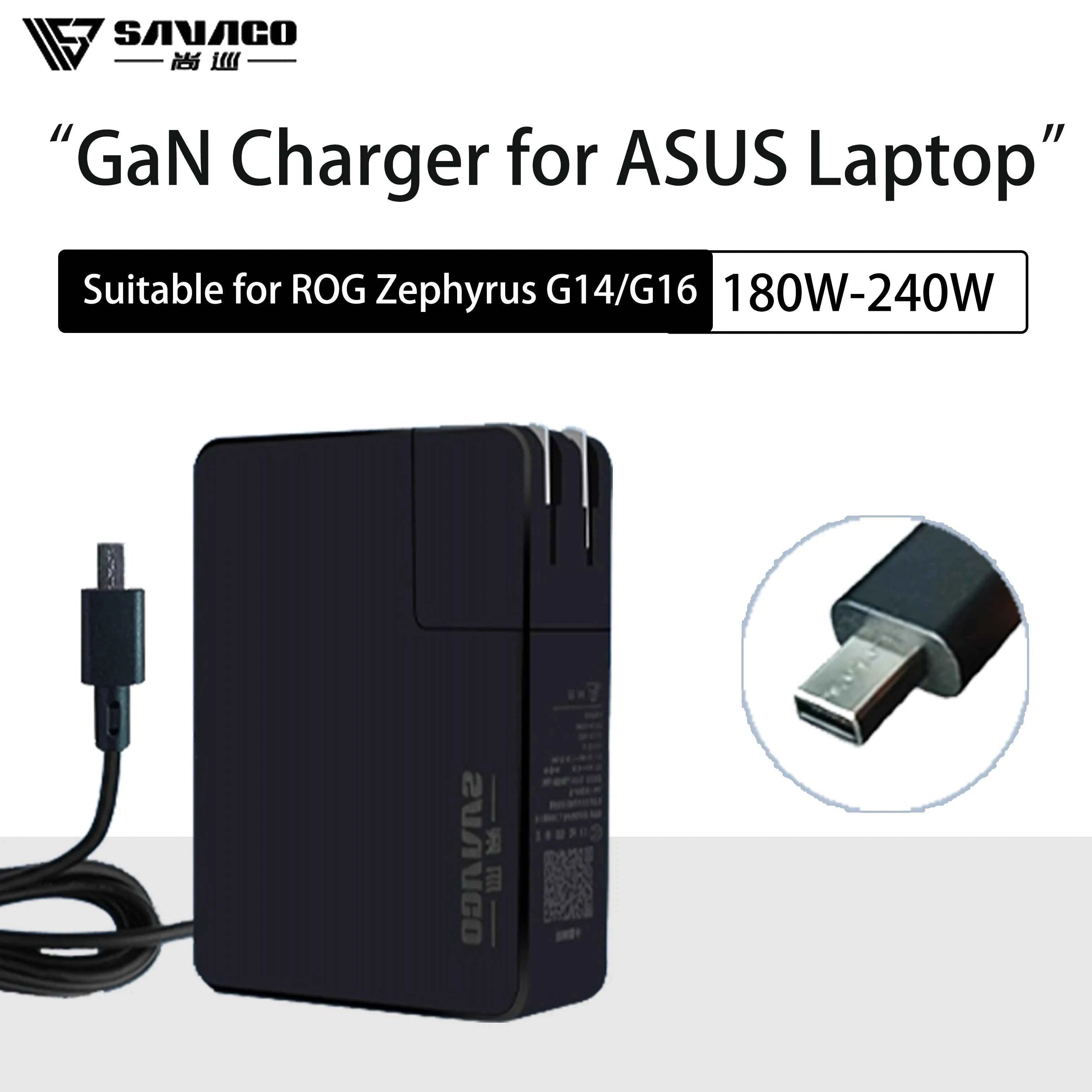 SAVAGO 20V10A 200W AC Adapter Laptop Power for ASUS ROG Zephyrus G14 2024 GA403 GaN Charger for Rog G16 2024 GU605